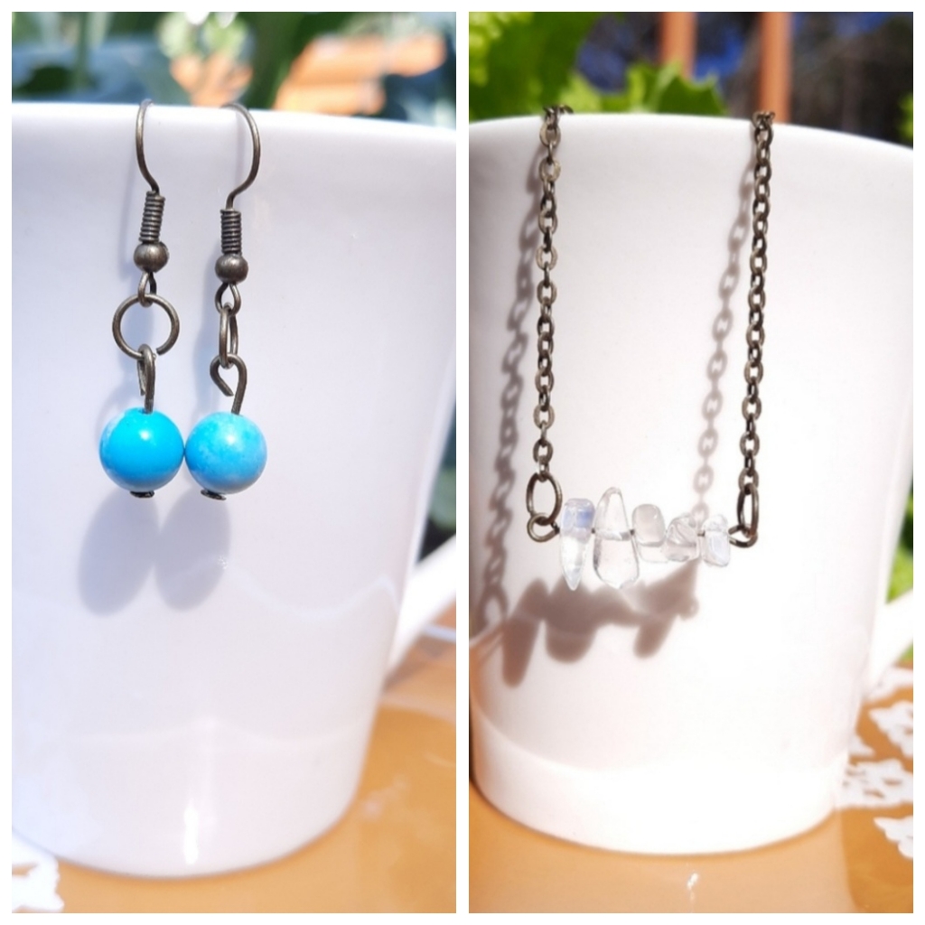 Clear Quartz Necklace Blue Turquoise Simple Earrings Bundle 25$